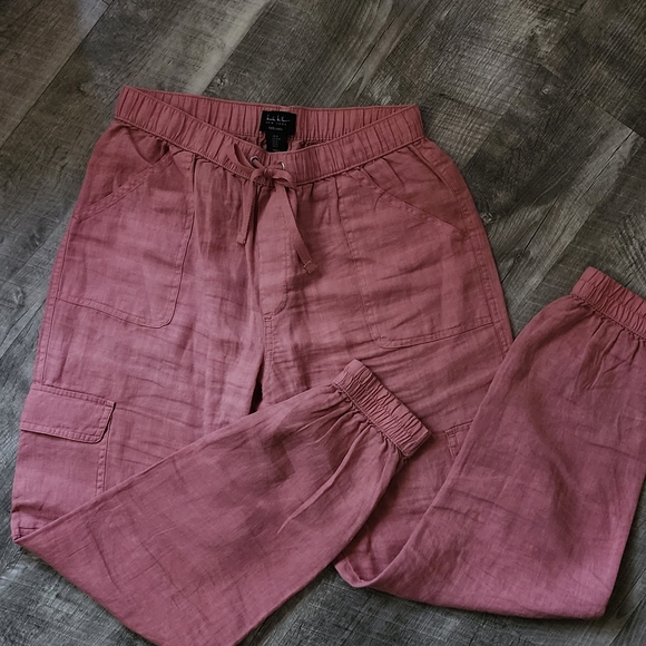 Nicole Miller Pants - Nicole Miller Pink Linen Drawstring Pants